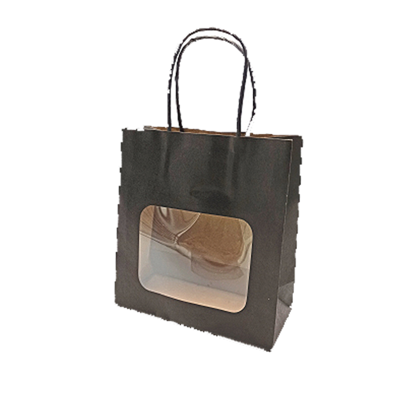 Papirpose med vindu, svart, pk. med 20 stk., H 18,5 cm