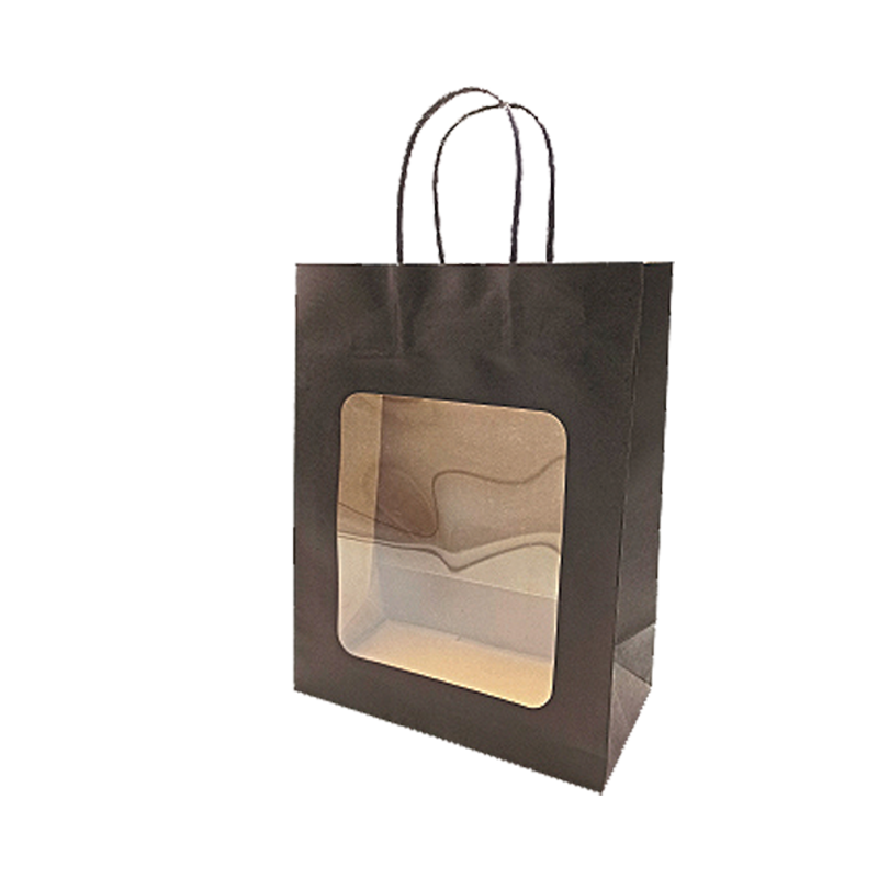 Papirpose. H 27,5 cm. M/ vindu. Gavepose - svart. 20 stk.