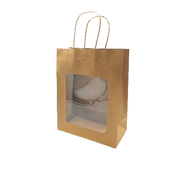 Papirpose. H 27,5 cm. M/ vindu. Gavepose - natur. 20 stk.