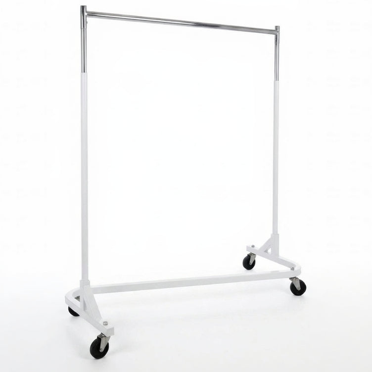Z-stativ, krom/hvit base, 155 x 54 x H173 cm, 100 mm hjul i hard plast