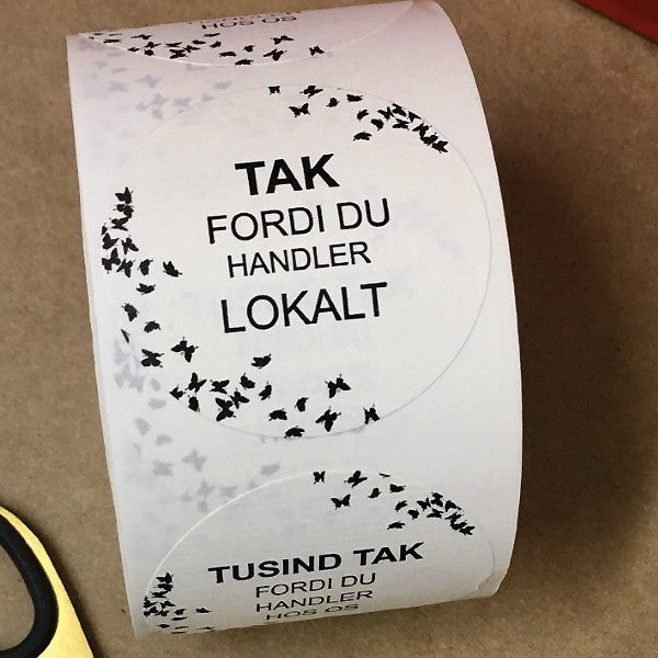 Rund etikett, håndtert lokalt TAK. 500 stk.