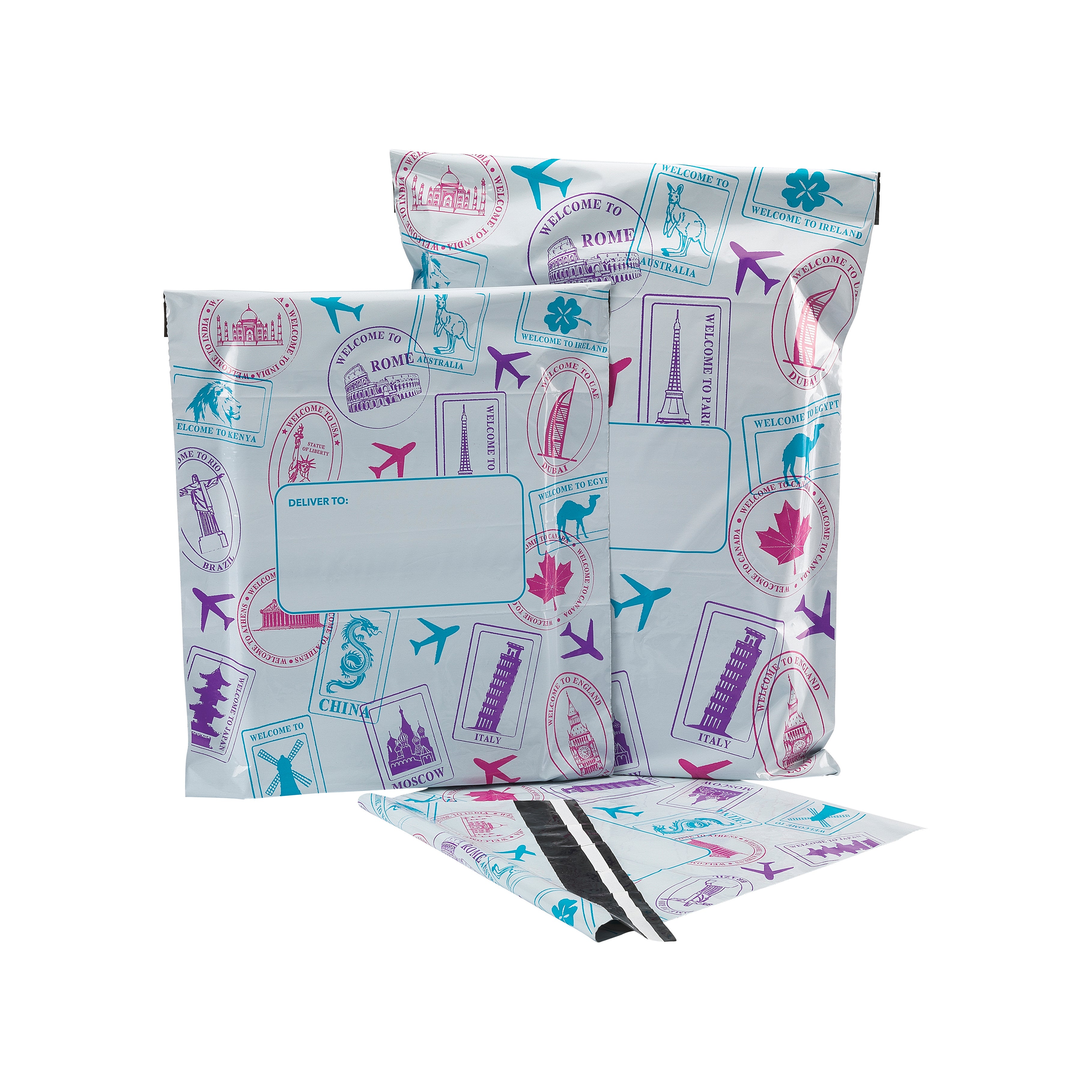 Forsendelsesposer med tape og motiv, pk. med 50 stk., 45 micron, 40 x 54 cm