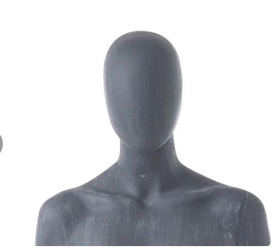 Dame Mannekenger. Grå (rå finish) matt med ansiktsløst hode. H184 cm. Metallfotplate
