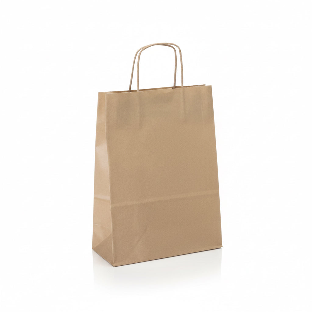 Papirpose med tvinnet hank, natur, pk med 50 stk., 24 x 11 x H31 cm