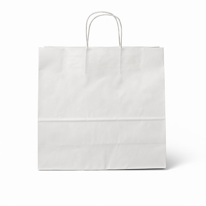 Papirpose med vridd hank, hvit, pk. med 50 stk., 35 x 14 x H36 cm.