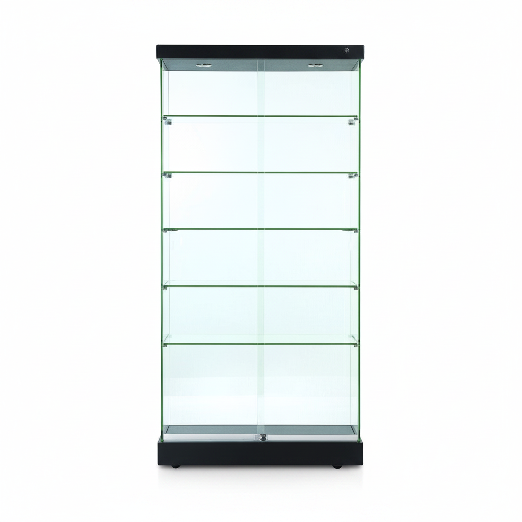 Vitrine - Toscana II, gulvvitrine, med lys, sort topp og bunn, 90 x 46 x H184 cm.