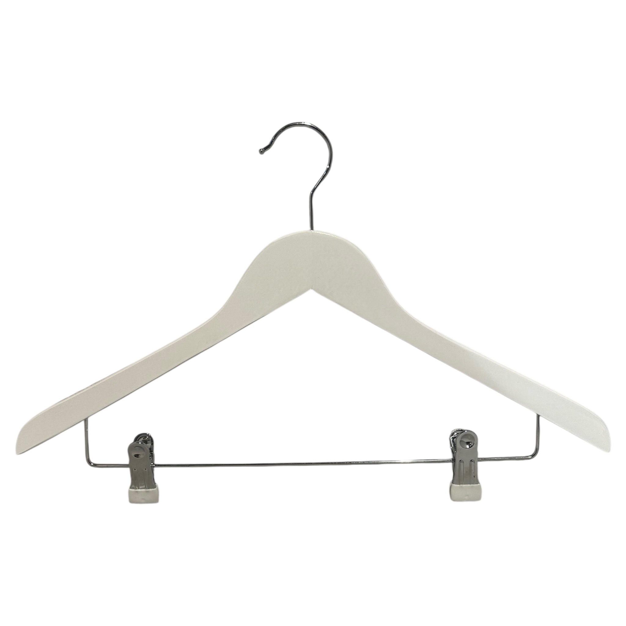 Tre-kleshenger i heltre, flat, voksen, med klemmer, hvit, 12 mm tykk, 45 cm