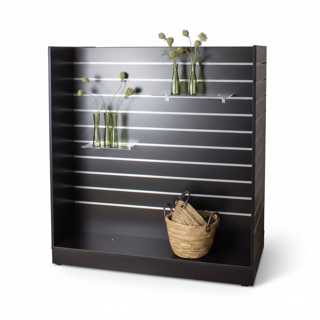 H-gondol, sort, med 10 cm rilleavstand, 124,6 x 60 x H132 cm inkl. hjul