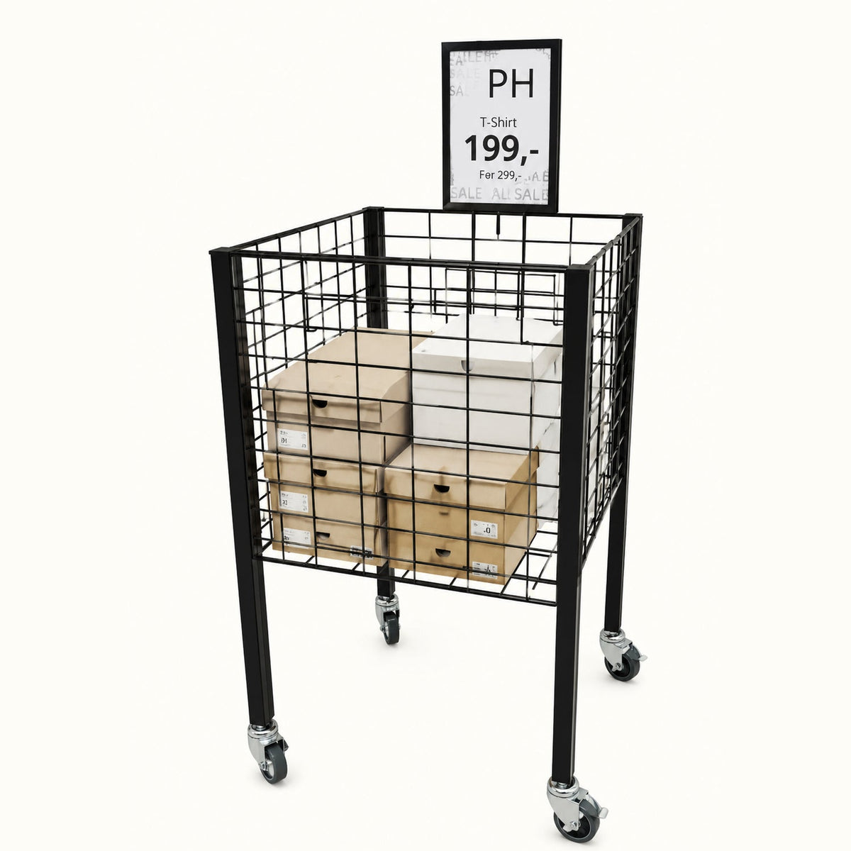 Boxer I salgskurv med hjul og justerbar bunn – svart, 50 x 50 x H90 cm