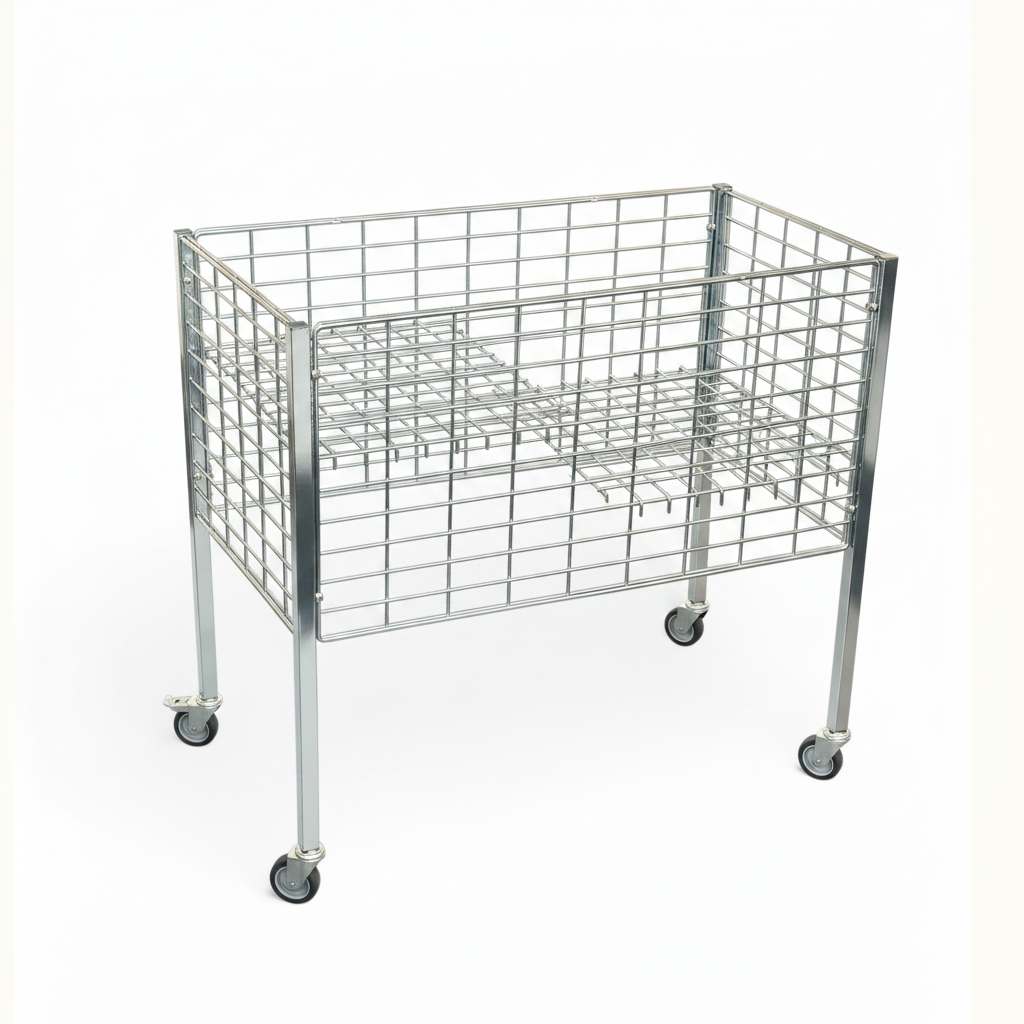 Boxer II salgskurv med hjul og justerbar bunn – galvanisert, 50 x 95,6 x H90 cm