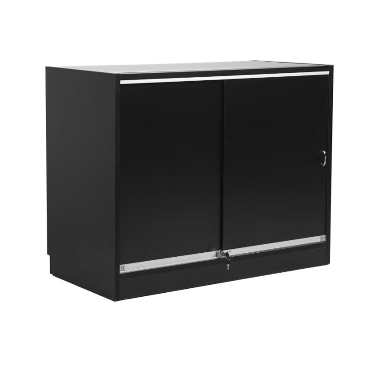 MADS butikkdisk med 1/3 glass, bred, sort. B 120
