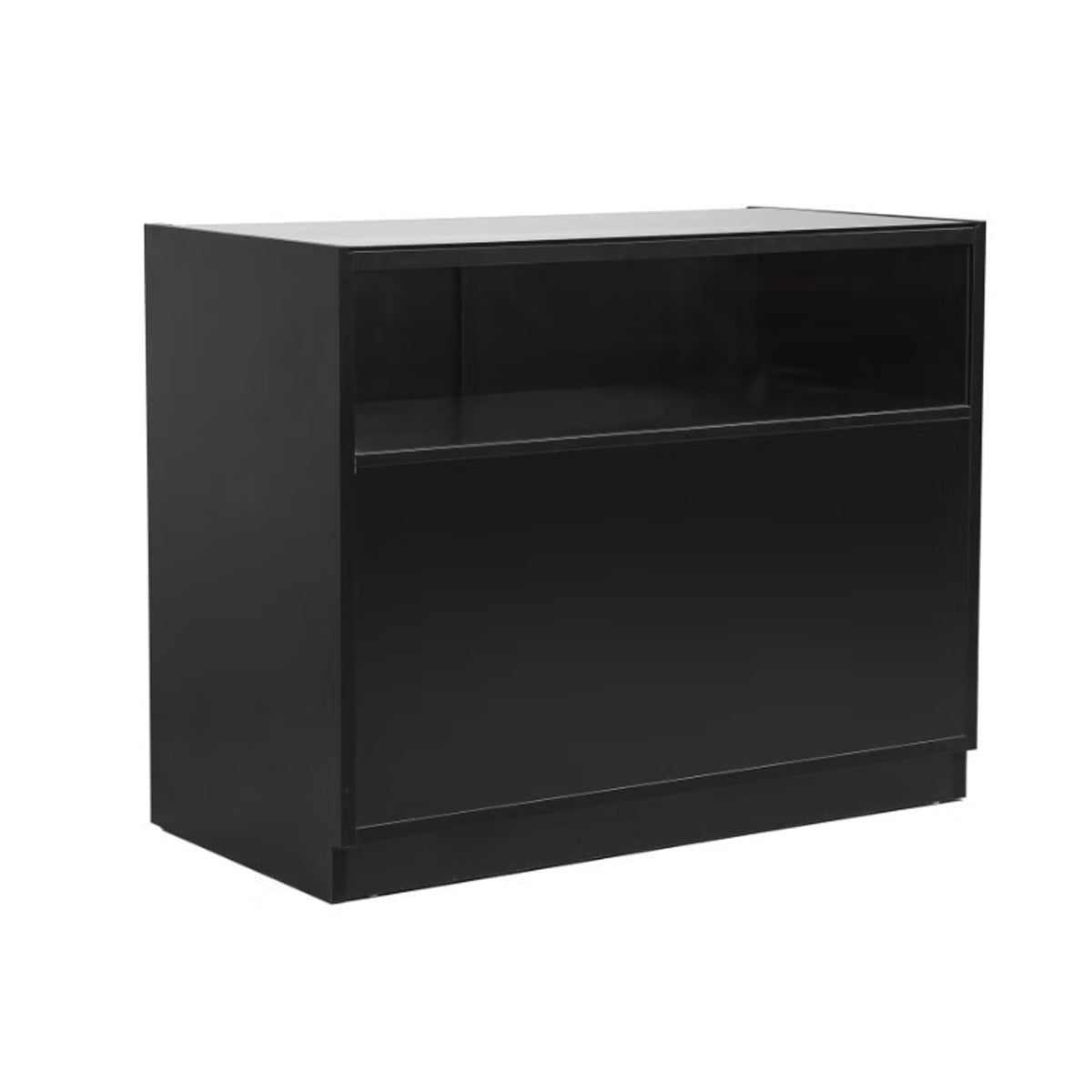 MADS butikkdisk med 1/3 glass, bred, sort. B 120