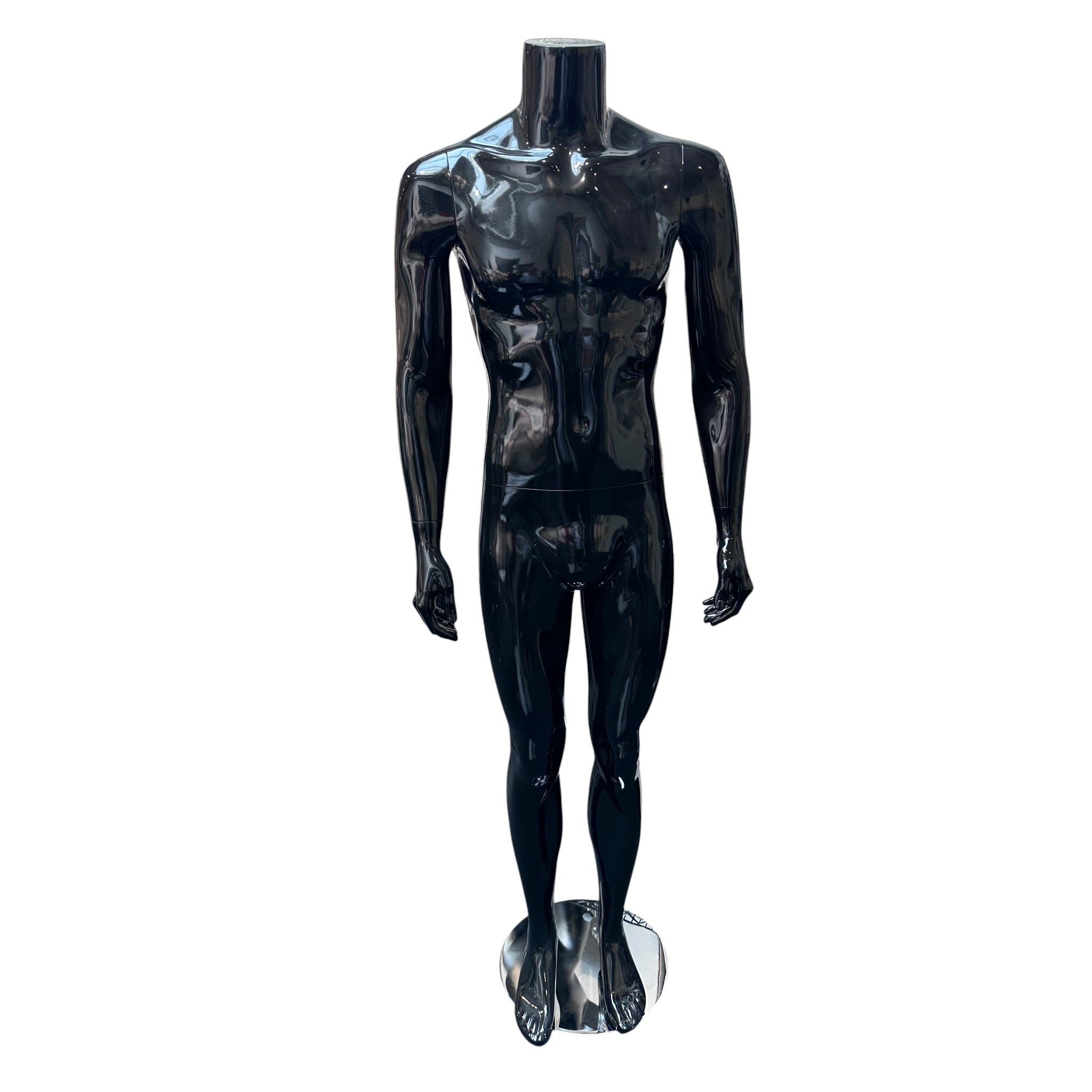 Herremannekeng. Sort høyglans uten hode. Rund glassfot. H175 cm. Modell B - står rett