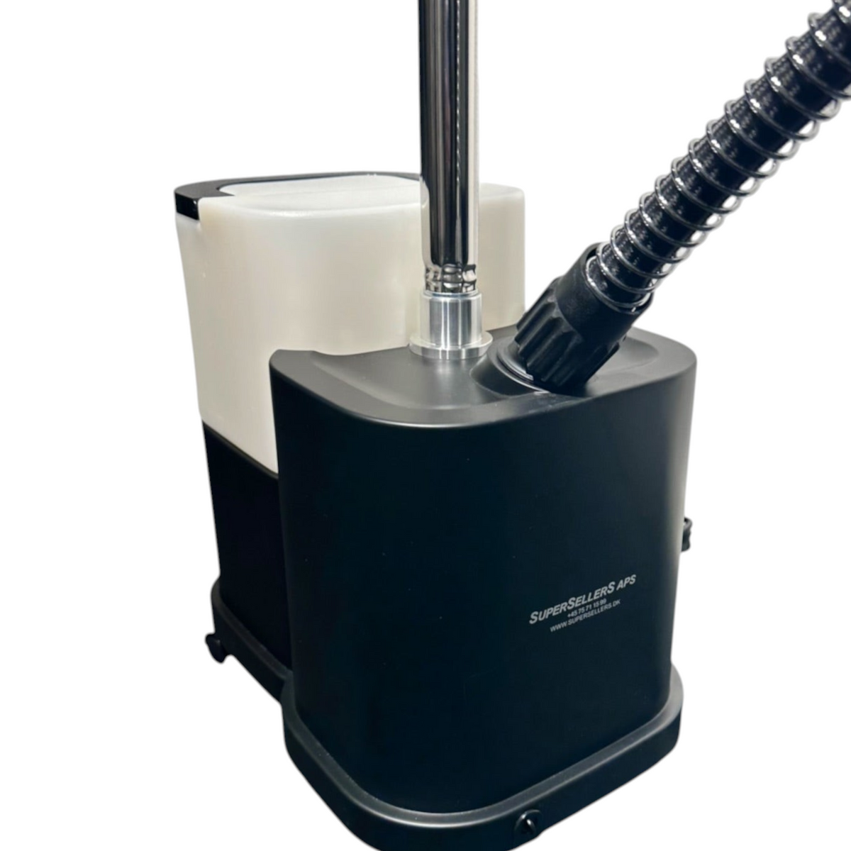 SuperSellerS Elite professionel steamer med 4 liters vandtank, sort design og robust metalbase til tøjpleje