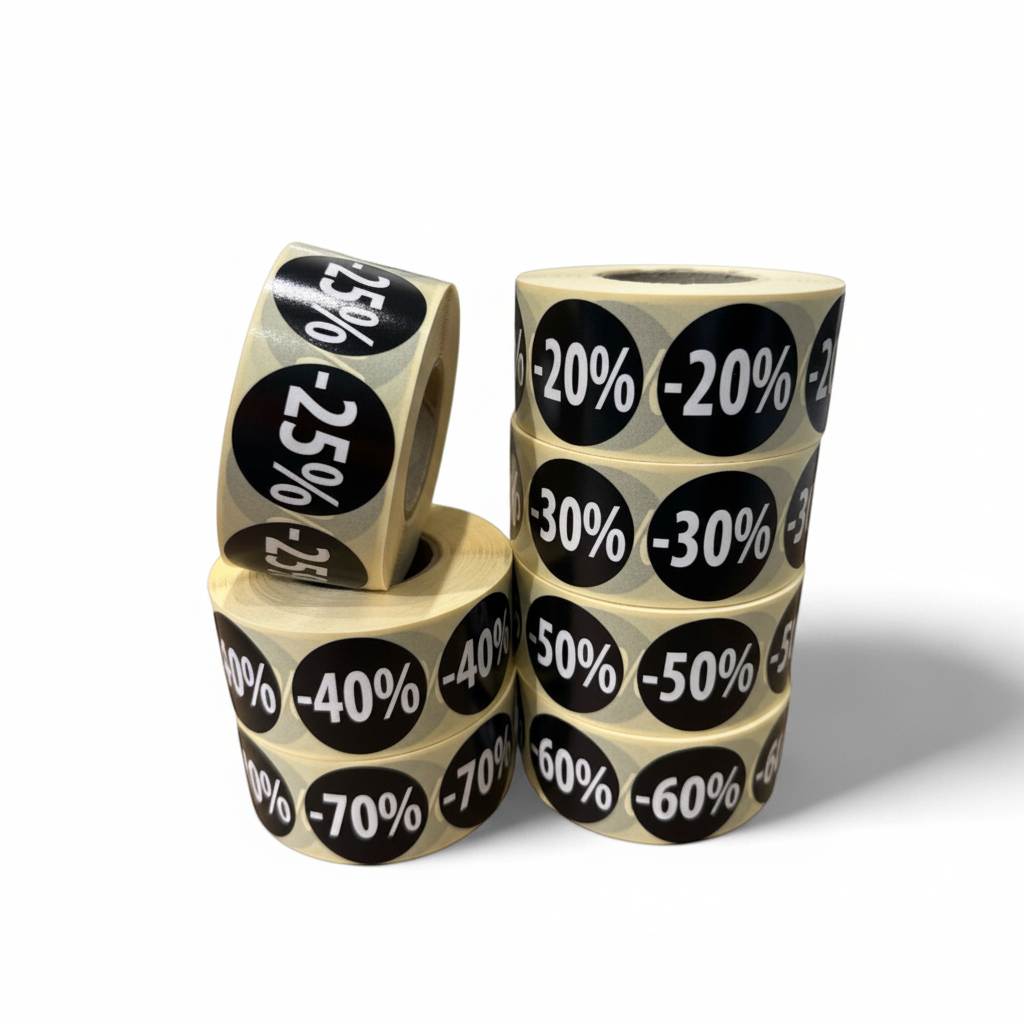 Sorte etiketter m/ prosent - 1.000 stk. Velg prosent