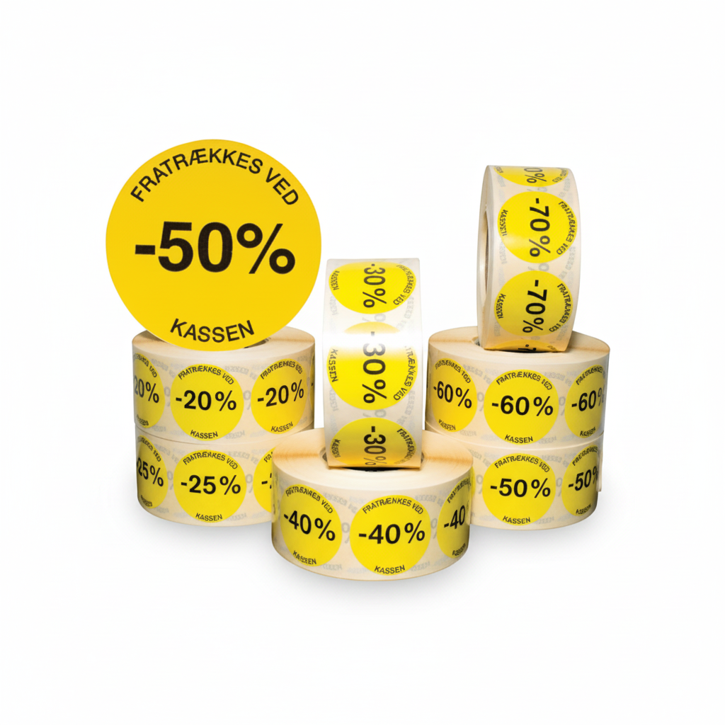 Gule etiketter m/ prosent - 1 000 stk. Rabattmerker - Velg prosent