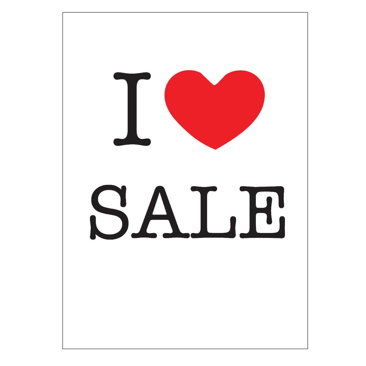 Plakat. I love SALE, hvit med rødt trykk, 50 x 70 cm