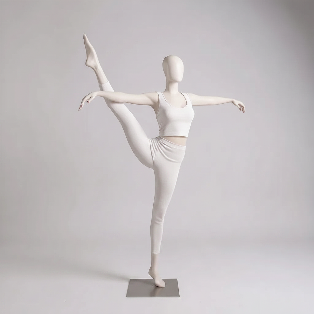 Yoga damemannekeng, fitness/yoga - hvit. Ett ben