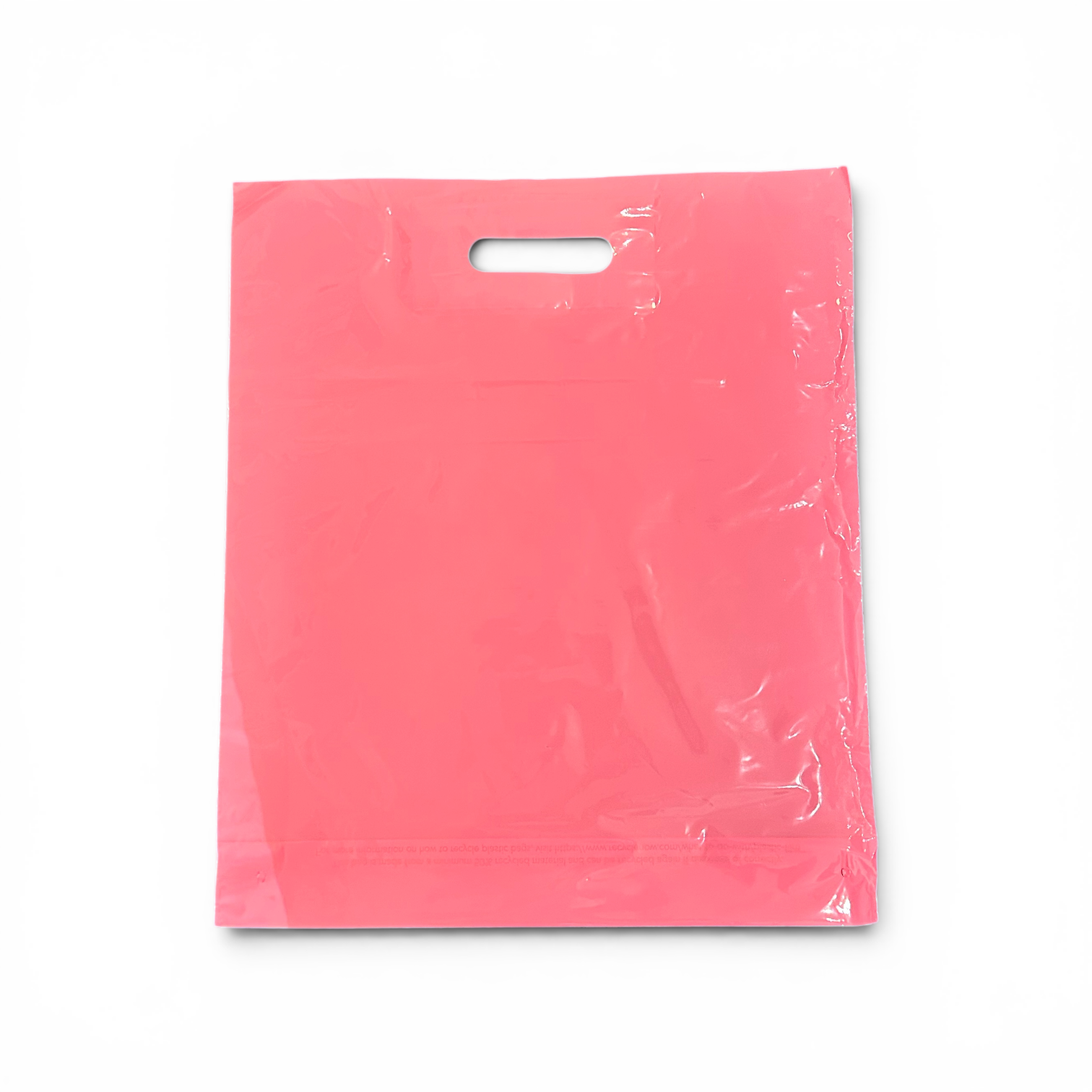 Plastpose, medium, lyserød, pk. med 100 stk., 45 mikron, B 39 × D/BF 10 × H 45 cm, forsterkede håndtak