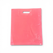 Plastpose, medium, lyserød, pk. med 100 stk., 45 mikron, B 39 × D/BF 10 × H 45 cm, forsterkede håndtak