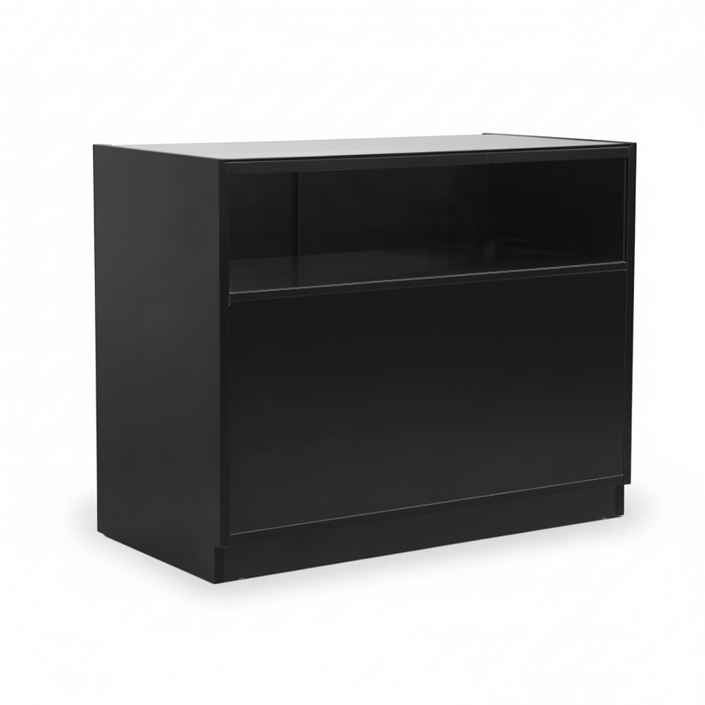 MADS butikkdisk med 1/3 glass, bred, sort. B 120