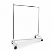 Z-stativ, krom/hvit base, 155 x 54 x H173 cm, 100 mm hjul i hard plast