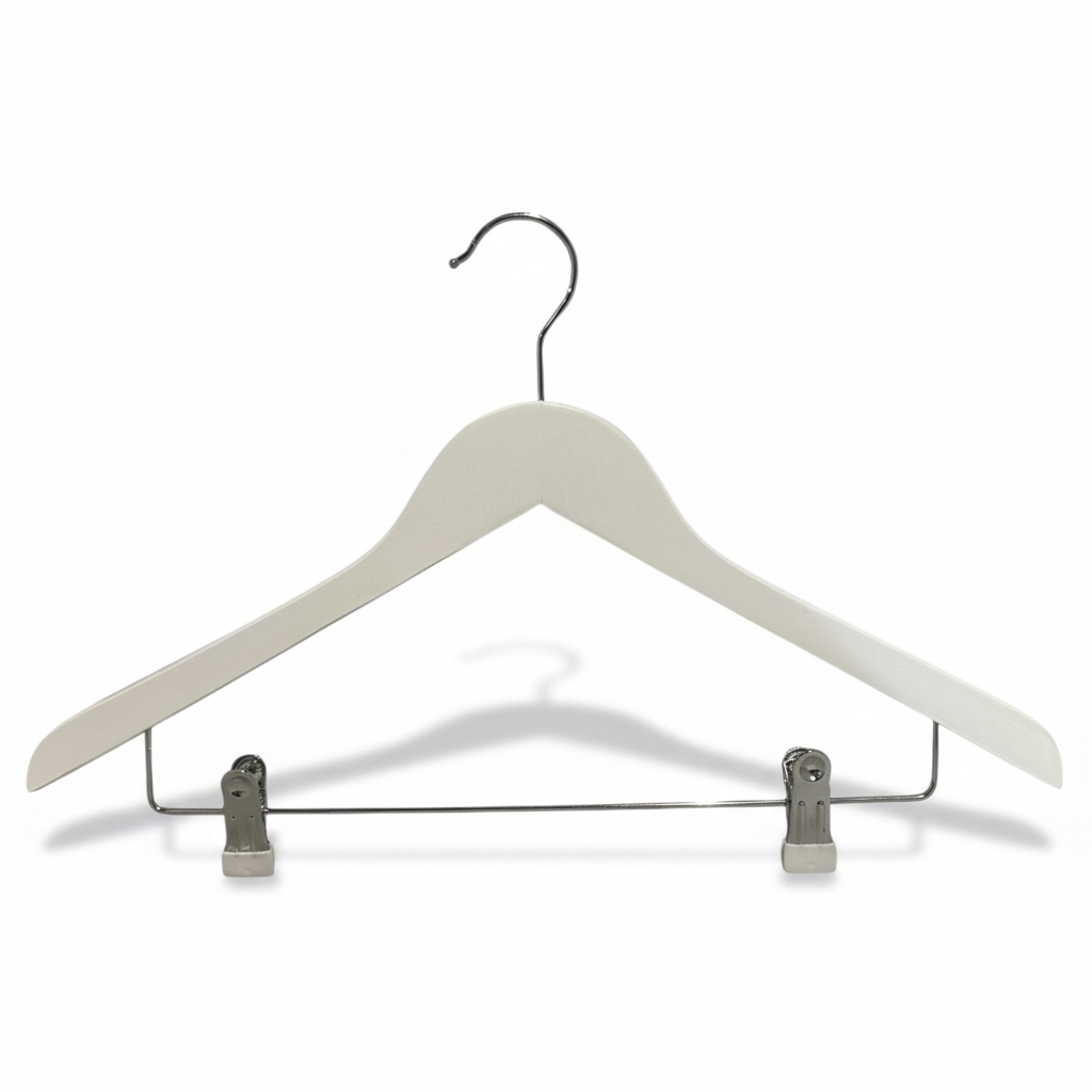 Trekleshenger, massiv, flat, voksen, med klyper – hvit – 12 mm – 45 cm