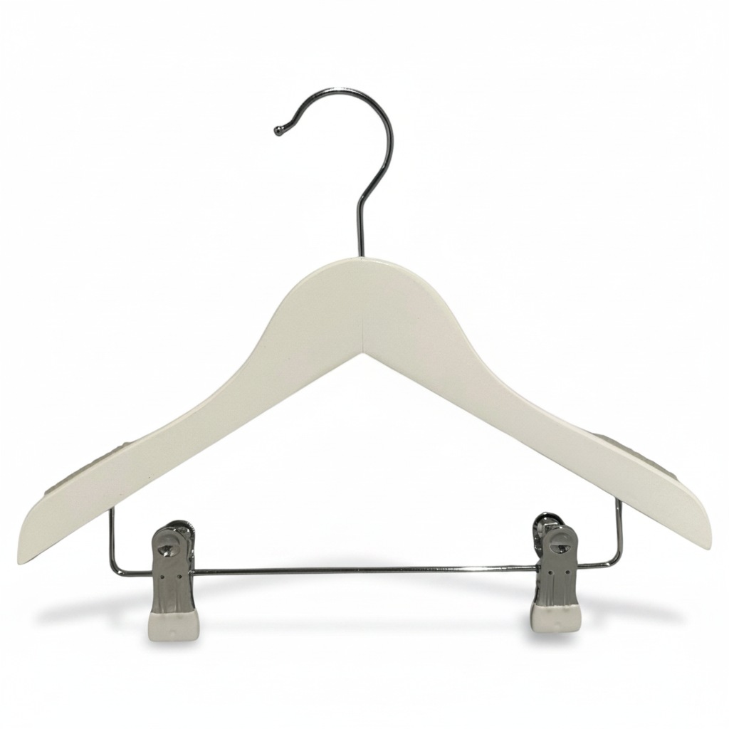 Trekleshenger, massiv, flat, junior, med klemme, hvit, 32 cm