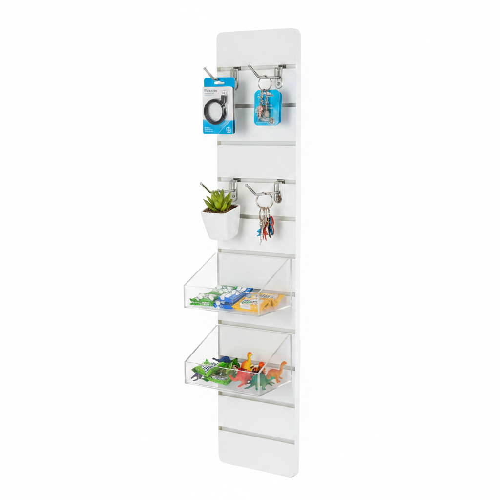 Rillepanel for småting, avrundede hjørner, inkl. 11 alulister, 10 cm rilleavstand, hvit, 30 x 120 cm