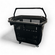 Handlekurv med hjul og trekkhåndtak – 55 liter, svart