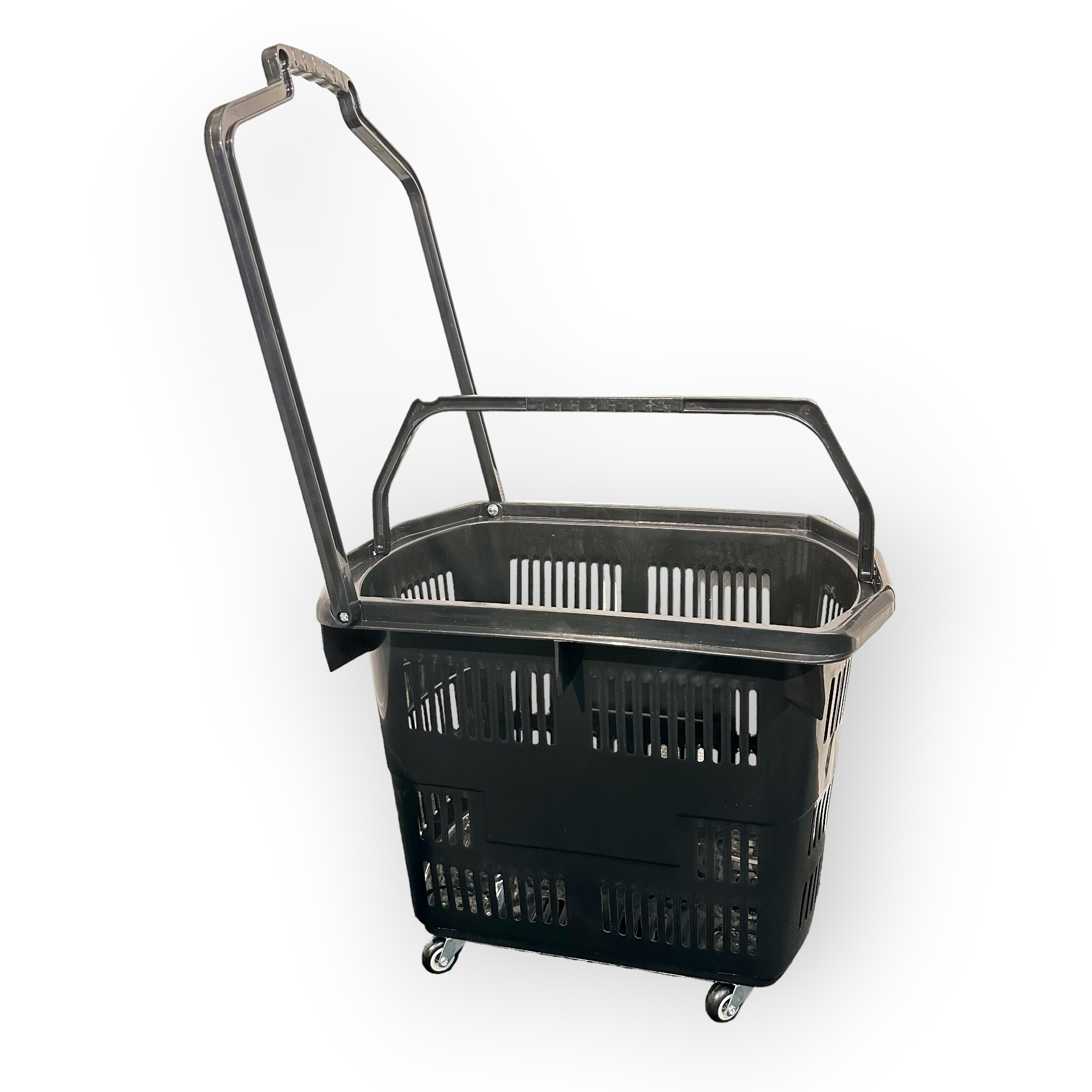 Handlekurv med hjul og trekkhåndtak – 55 liter, svart