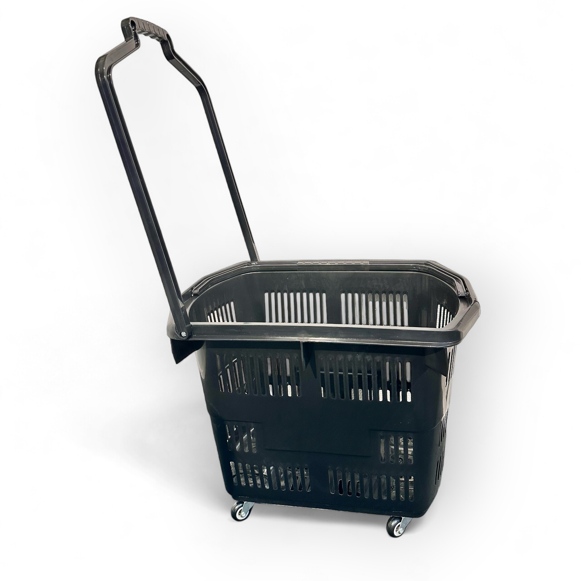 Handlekurv med hjul og trekkhåndtak – 55 liter, svart