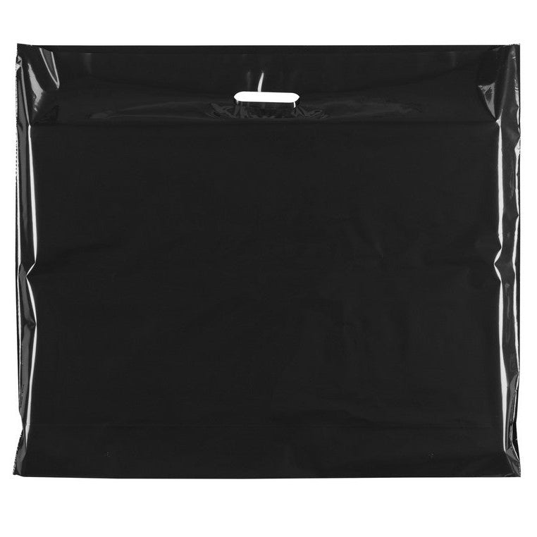 Plastpose, ekstra stor, svart, pk. med 100 stk., 60 mikron, B 70 x D/BF 15 x H 60 cm, forsterkede håndtak