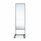 SuperSellerS double-sided floor mirror in black with a rolling stand on four wheels against a white background.