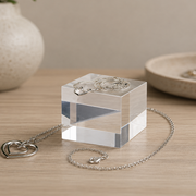 Displayblokk, klar akryl, 5 x 5 x H4 cm, til smykker