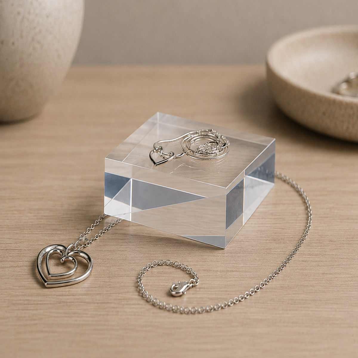 Displayblokk, klar akryl, 7,5 x 7,5 x H4 cm, til smykker