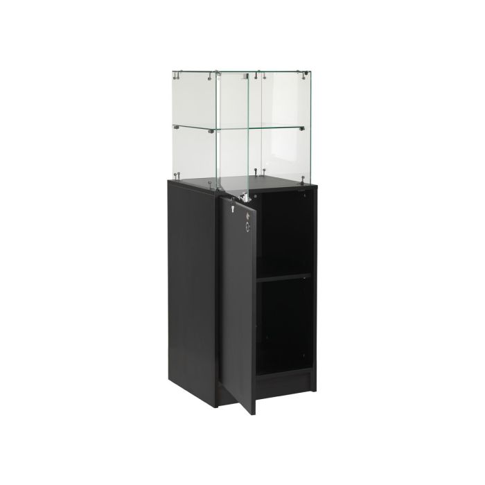 Slimline vitrineskap med underskap. Lås i vitrinedør og skap, sort, B46 x D46 x H148