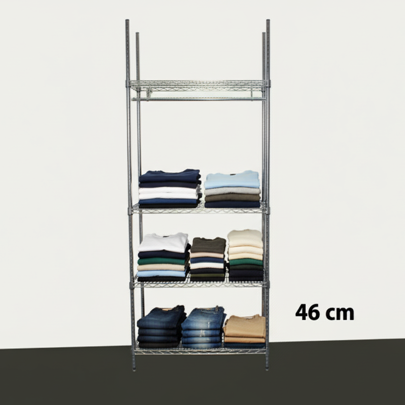 Garderobehylle - TUBO (B 91 x D 46 x H 220 cm.) - Krom