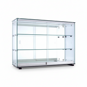 Normandie, kantet vitrineskap, bred, middels, med herdet glass, inkl. 2 hyller, skyvedører, speilbakside, 78 x 25 x 55 cm