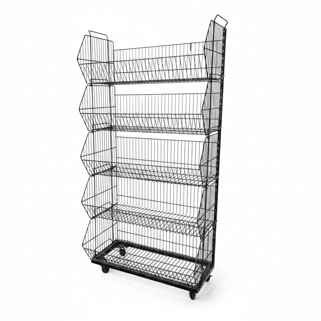 Stabelkurv med 5 kurver og hjul – matt svart, 81 x 43 x H160 cm