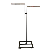 Klesstativ - 2-armet gulvstativ svart, m/2 rette armer, 39 cm krom. H130-200. Fot 50x35 cm.