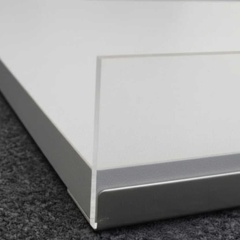 Melaminhylle grå, skrå, med forkant i krom, 61 x 37 cm
