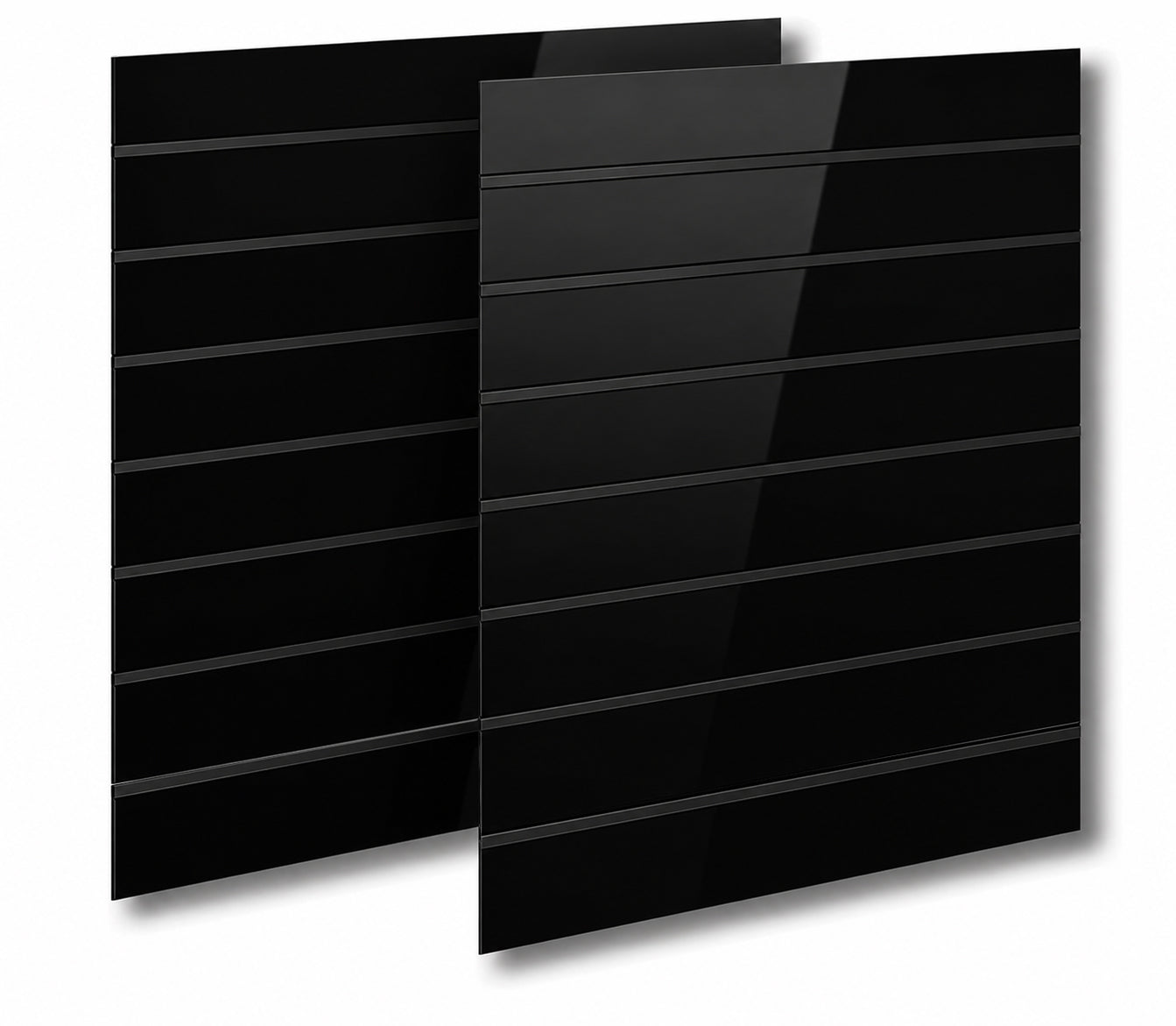 Rillepanel, svart høyglans, rilleavstand 15 cm, 120 x 240 cm. m/ svarte plastlister