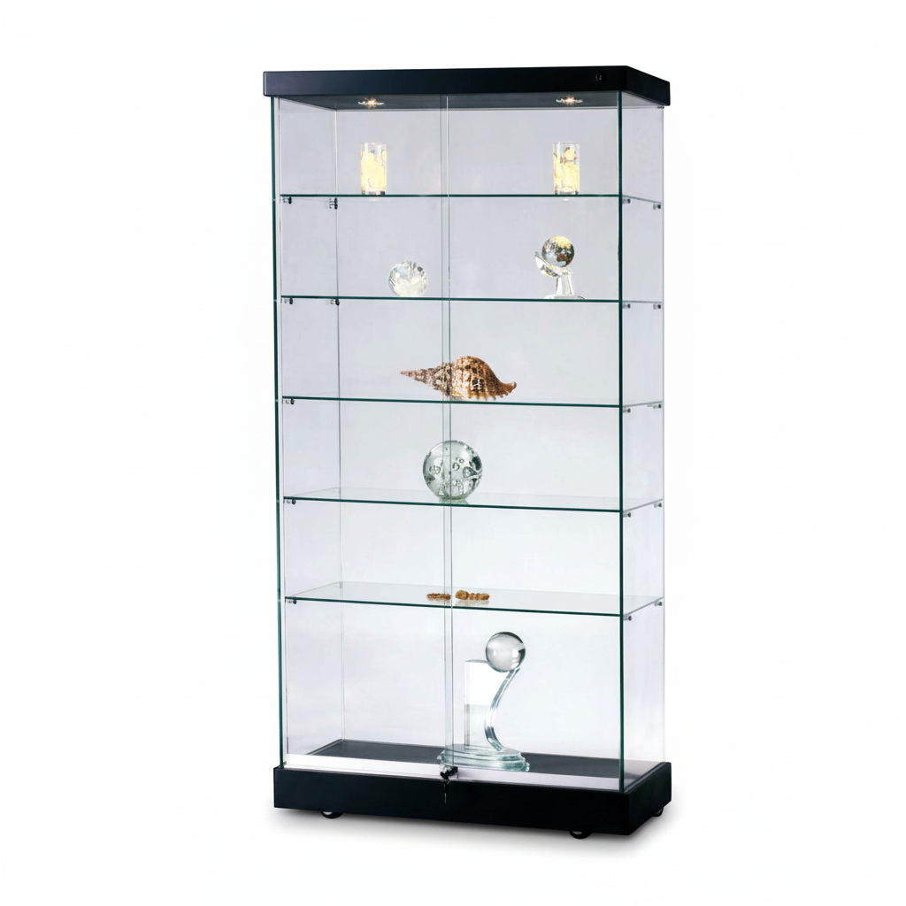 Vitrine - Toscana II, gulvvitrine, med lys, sort topp og bunn, 90 x 46 x H184 cm.