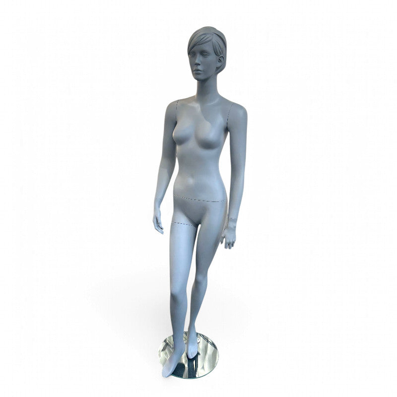 Damedukke med ansikt - Standard, skulpturert hår - Matt grå