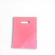 Plastpose, liten, lyserød, pk. med 100 stk., 35 mikron, B 25 x D/BF 6 x H 30 cm, forsterkede håndtak