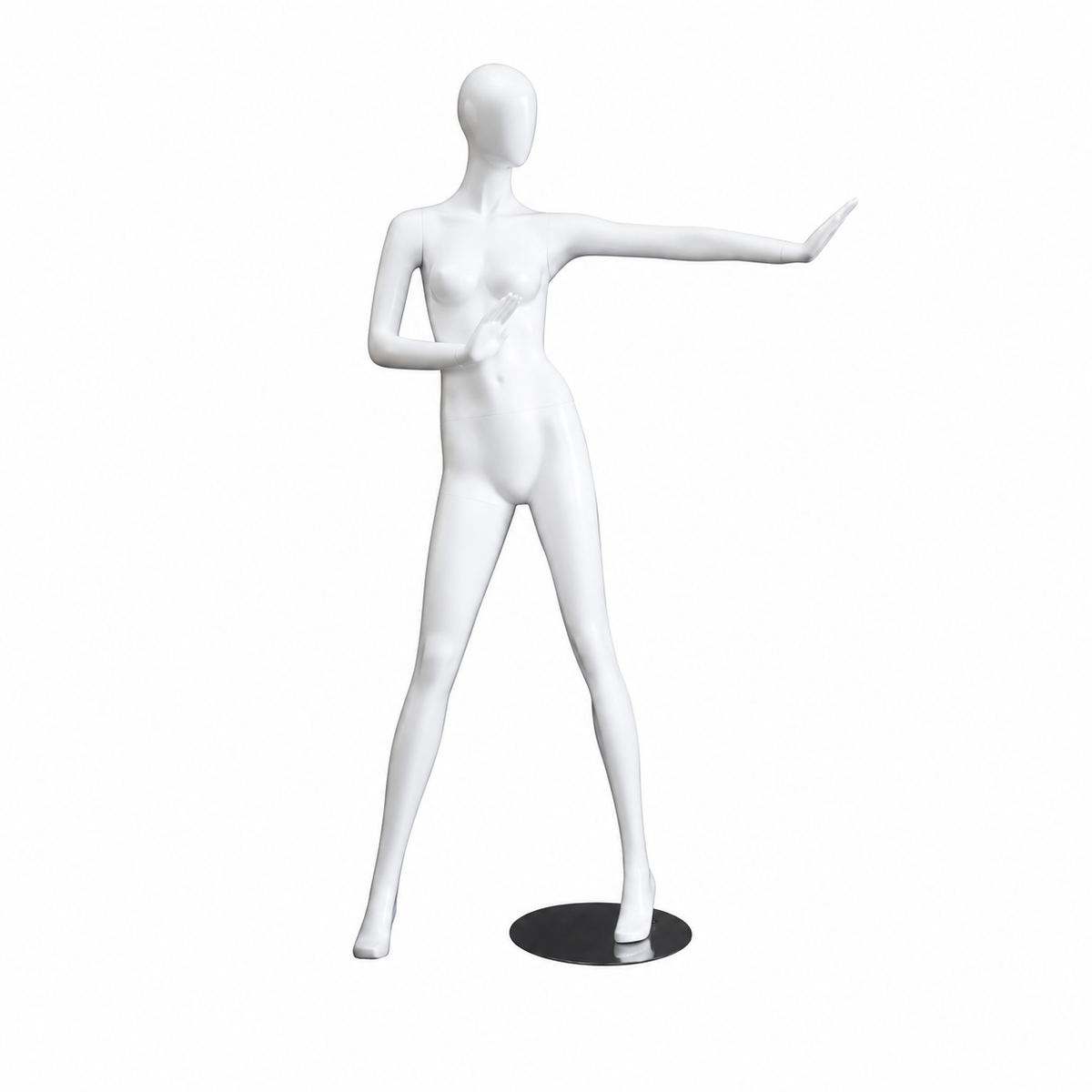 1100 Faceless damebyst. Hvit high gloss med Faceless-hode. H 178 cm. Stop disko