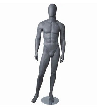 1600 Faceless herremannequin. Grå matt med Faceless hode. H184 cm. Metall fotplate