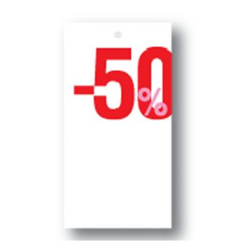 Rabatmærke i etiketform til tekstilpistol. Hvide. Vælg procent