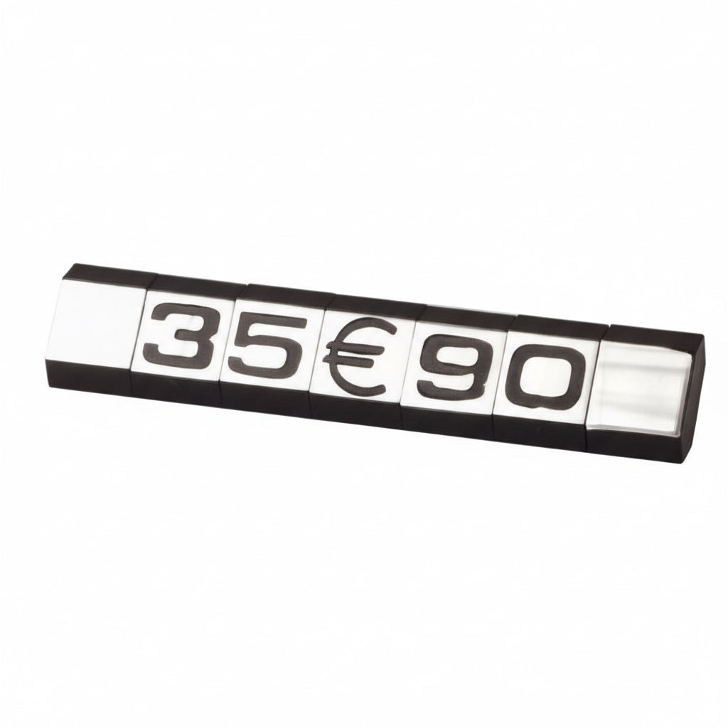 Prismærkesett, 360 stk. m/ holder. Sølv L7 x H9,5 mm.